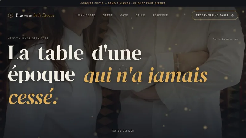 Capture d’écran du site éditorial Brasserie Belle Époque, concept de portfolio